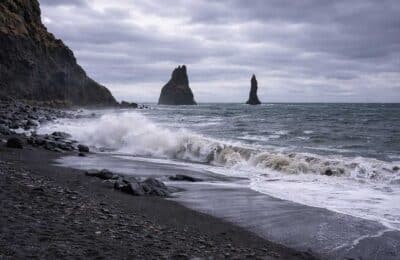 Reynisfjara black sand beach erosion