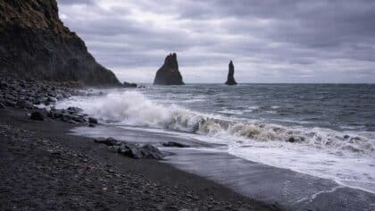 Reynisfjara black sand beach erosion